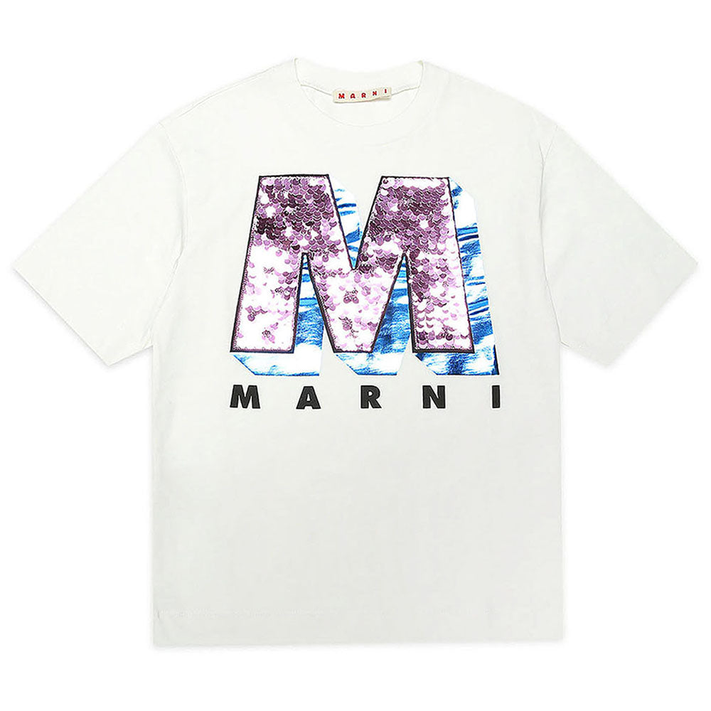 Marni Girls Sequin Logo T-shirt White