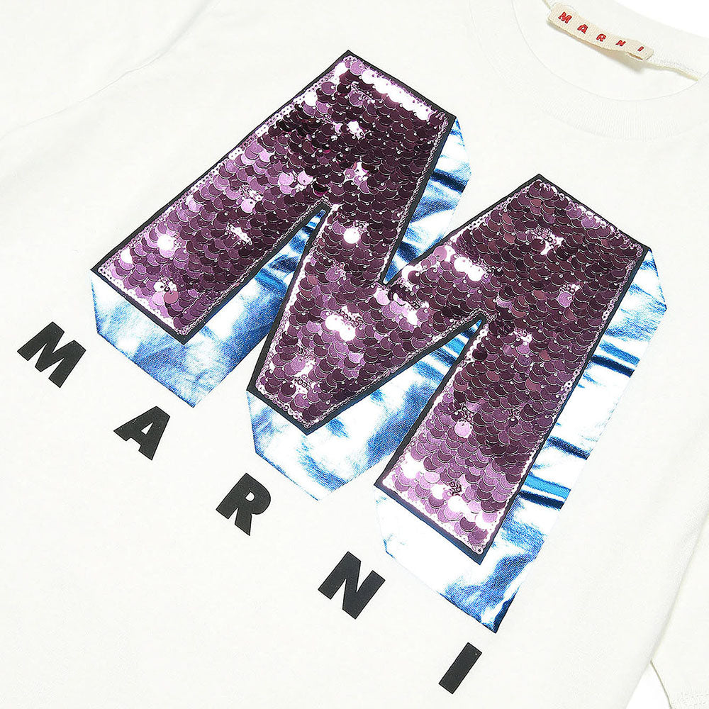 Marni Girls Sequin Logo T-shirt White