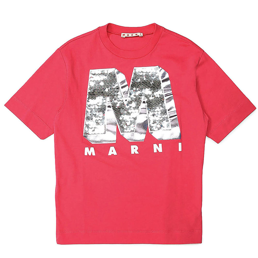 Marni Girls Sequin Logo T-shirt Red