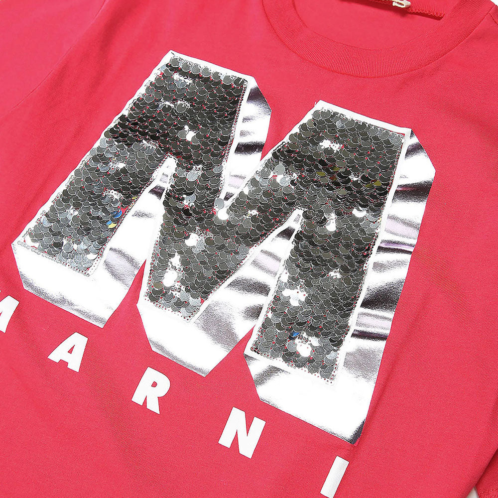 Marni Girls Sequin Logo T-shirt Red