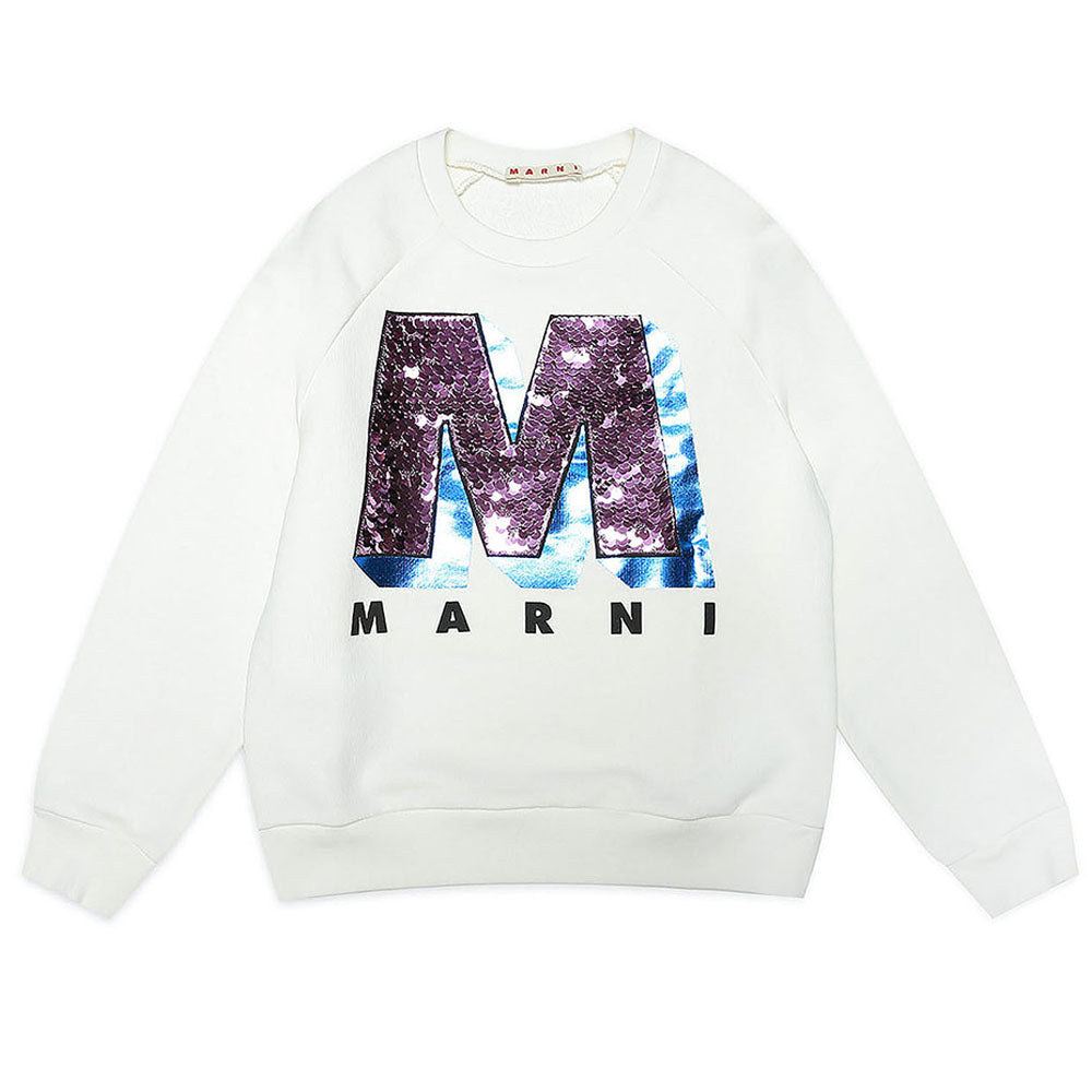 Marni Girls Sequin Logo Sweater White