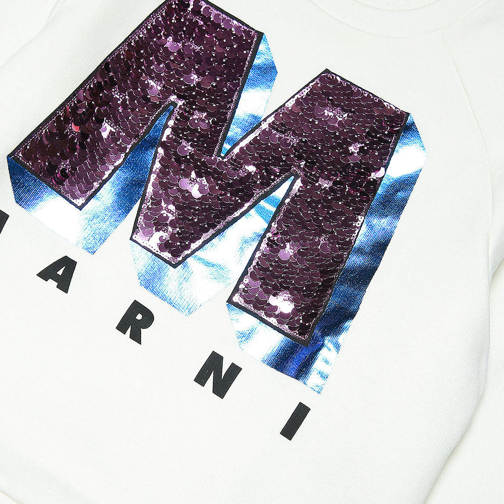 Marni Girls Sequin Logo Sweater White