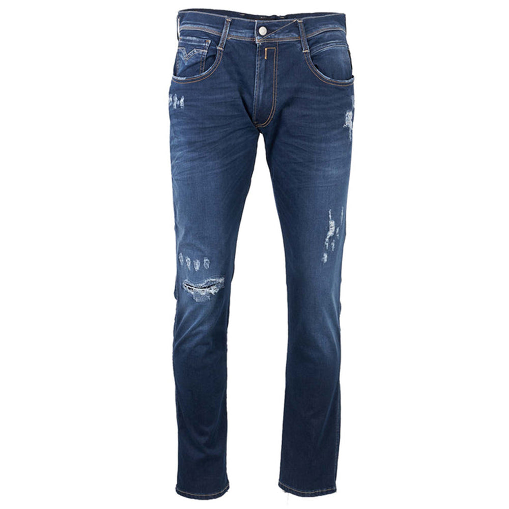 Replay Mens Broken And Repaired Jeans Blue