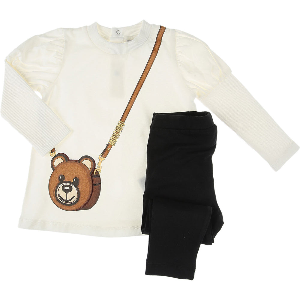 Moschino Baby Girls Teddy Bear T-shirt And Leggings Set White