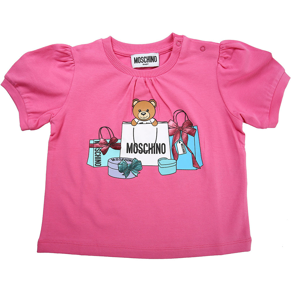 Moschino Baby Girls Teddy and Gifts Print T-shirt Pink