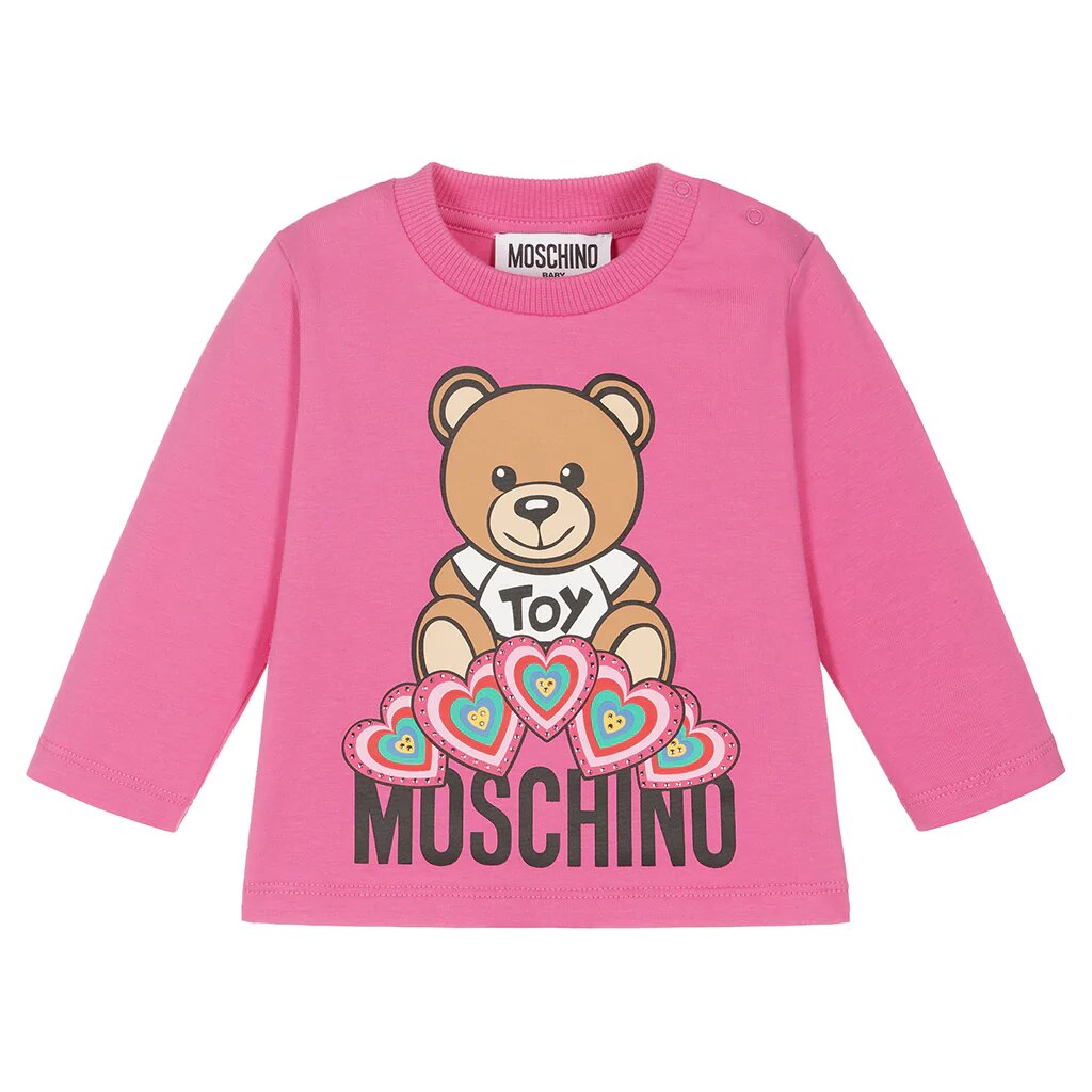 Moschino Baby Girls Heart Teddy Bear T-shirt Pink