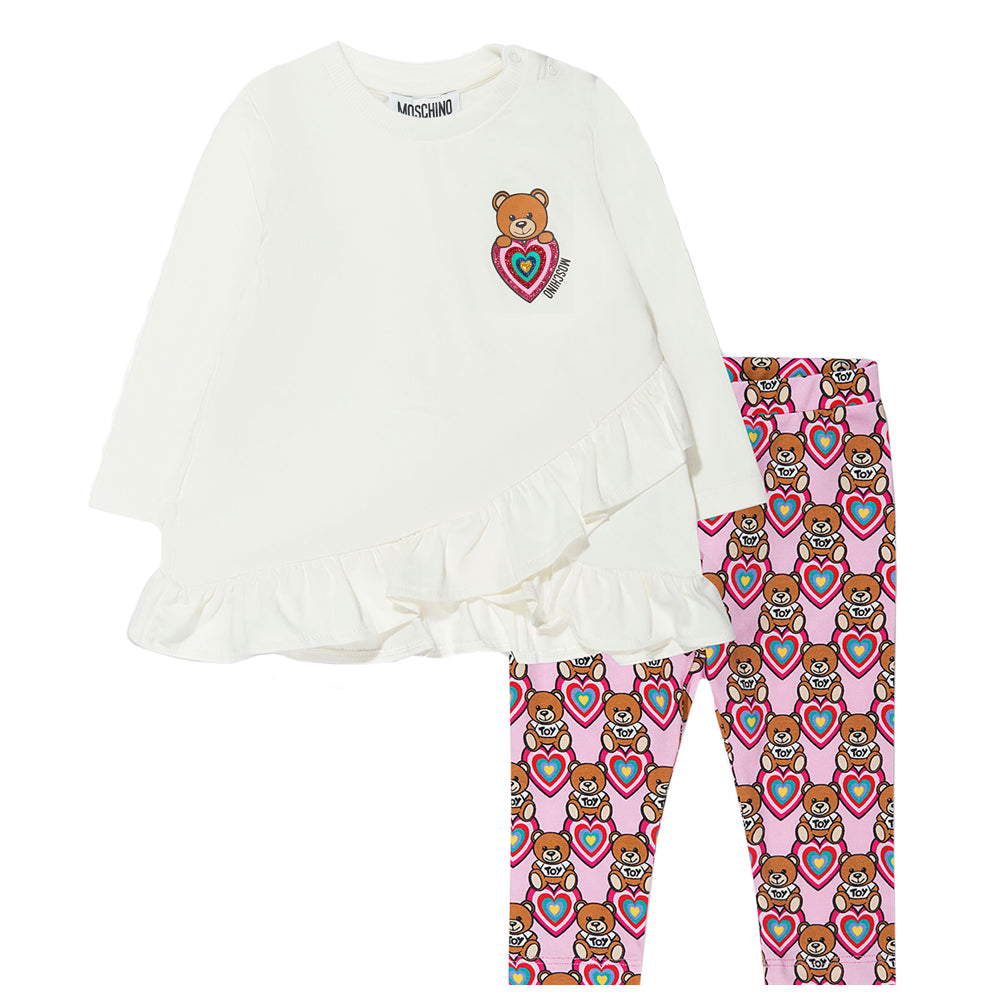 Moschino Baby Girls Heart Teddy Bear T-shirt And Leggings White