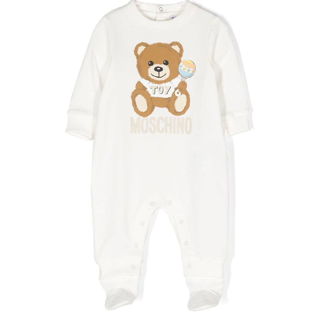 Moschino Baby Unisex Teddy Print Babygrow White