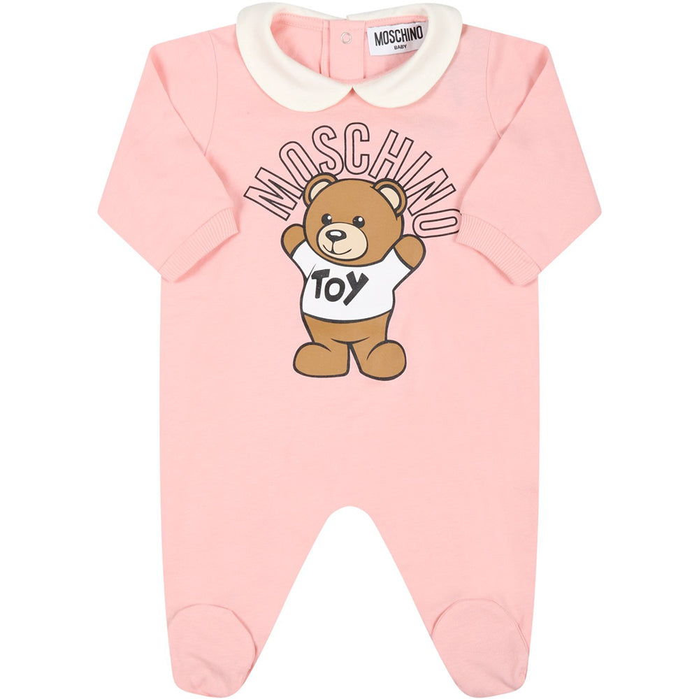Moschino Baby Girls Teddy Bear Babygrow Pink