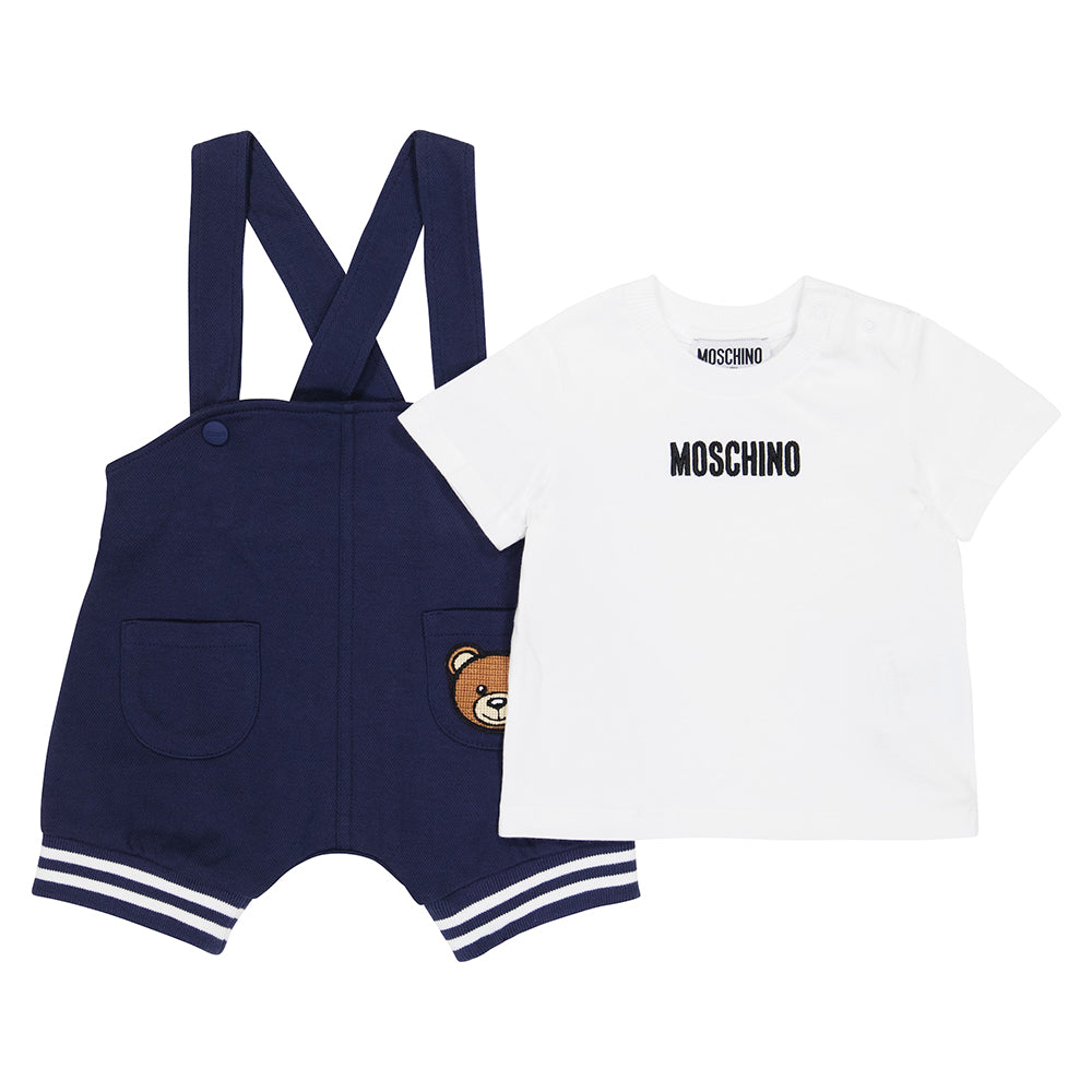 Moschino Baby Boys T-Shirt &amp; Dungarees Set White