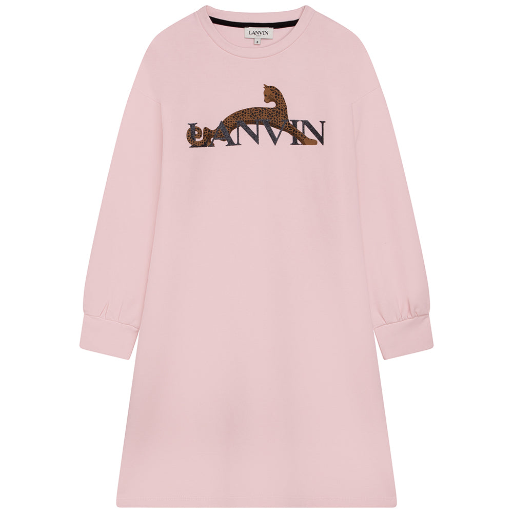 Lanvin Girls Leopard Logo Dress Pink