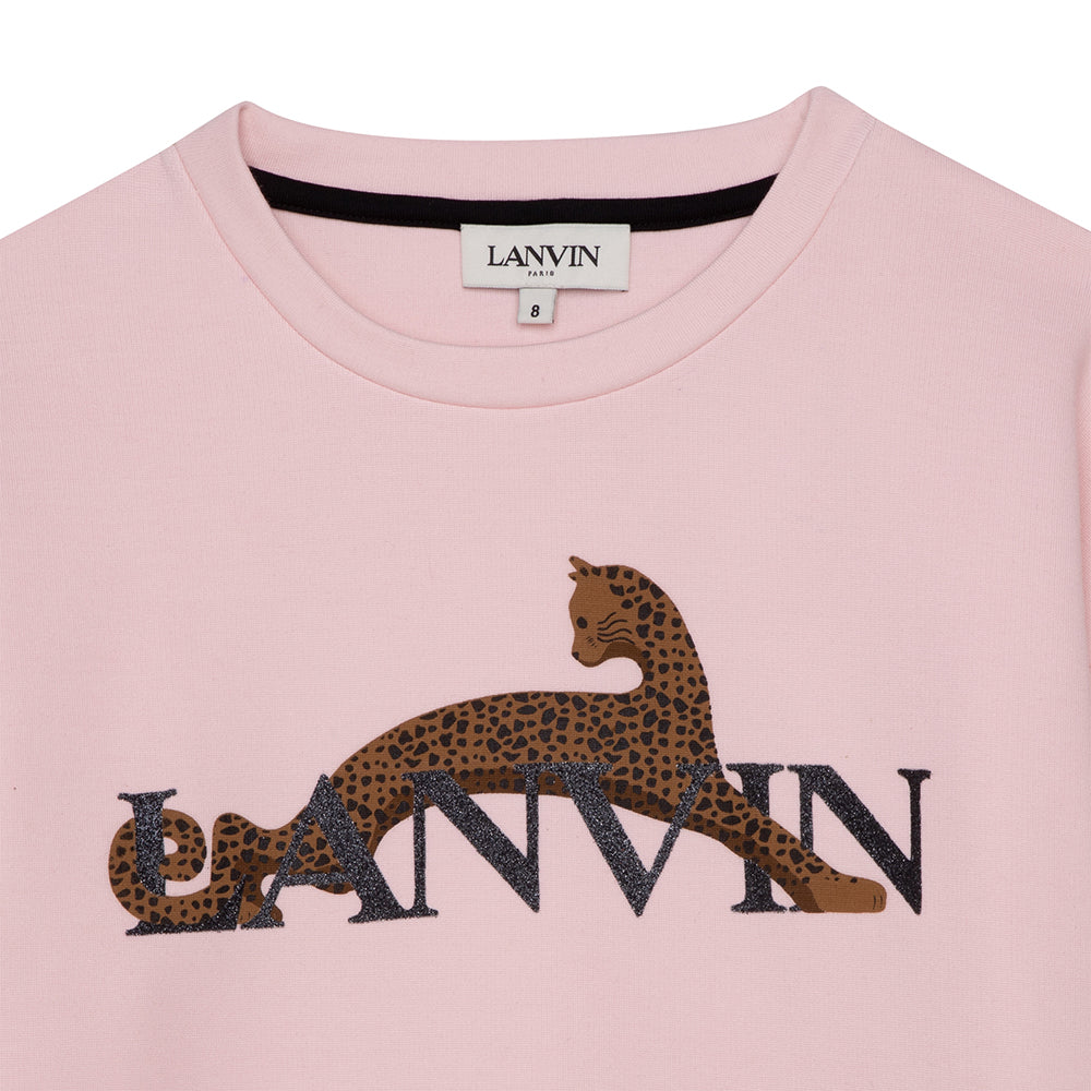 Lanvin Girls Leopard Logo Dress Pink