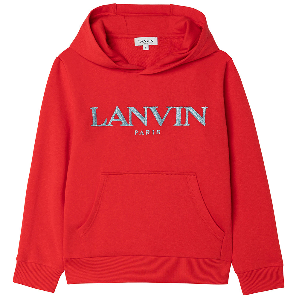 Lanvin Girls Sparkle Embroidered Hoodie Red