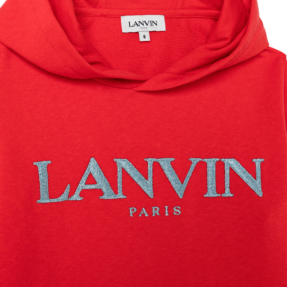 Lanvin Girls Sparkle Embroidered Hoodie Red