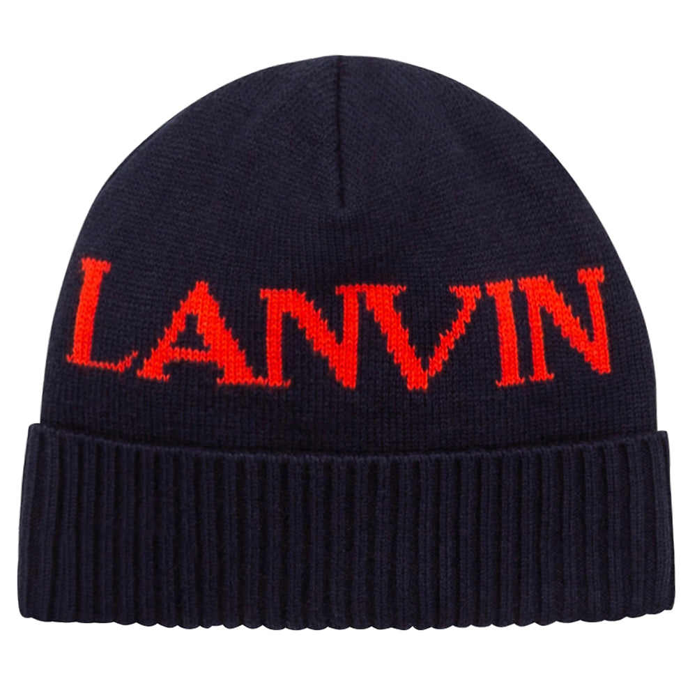 Lanvin Boys Logo Wool Hat Navy