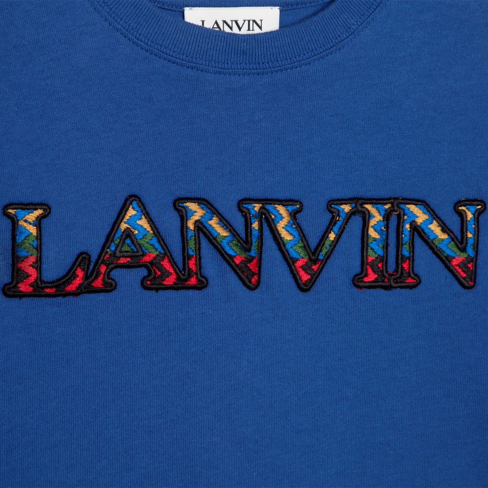 Lanvin Boys Camo Print Logo T Shirt Blue