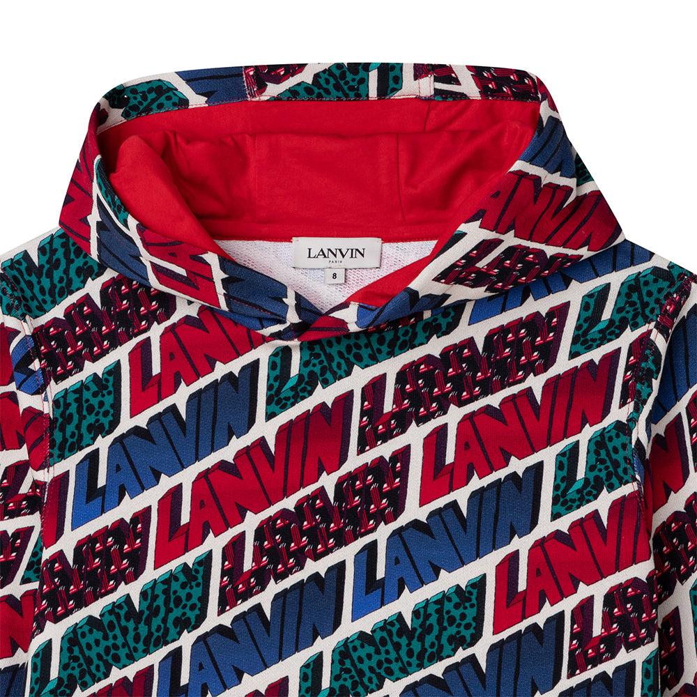 Lanvin Boys All Over Logo Print Hoodie Red