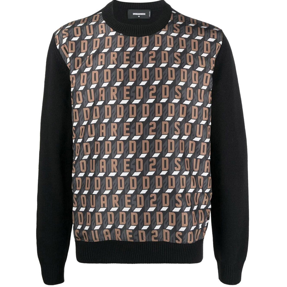 Dsquared2 Men&#39;s Logo Panel Wool Jumper Black/Brown
