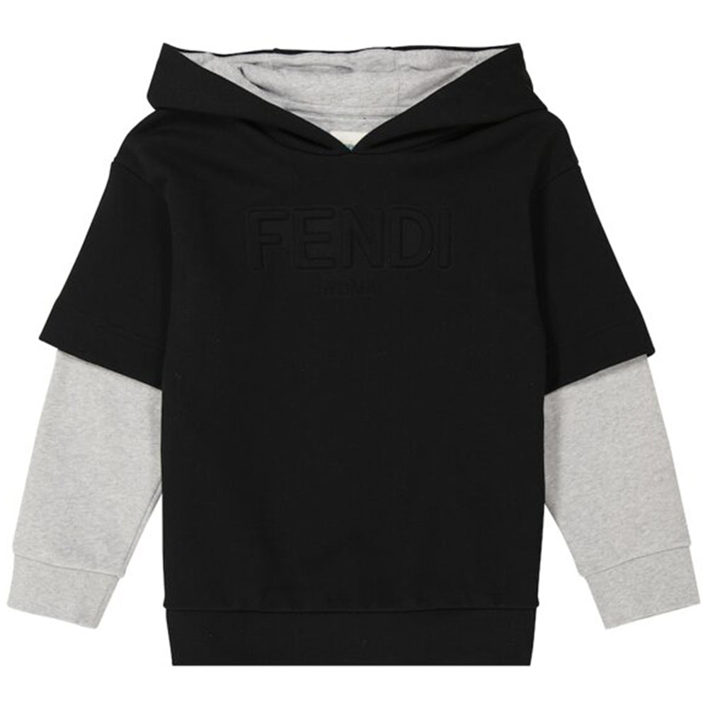 Fendi Boys Embossed Logo Hoodie Black