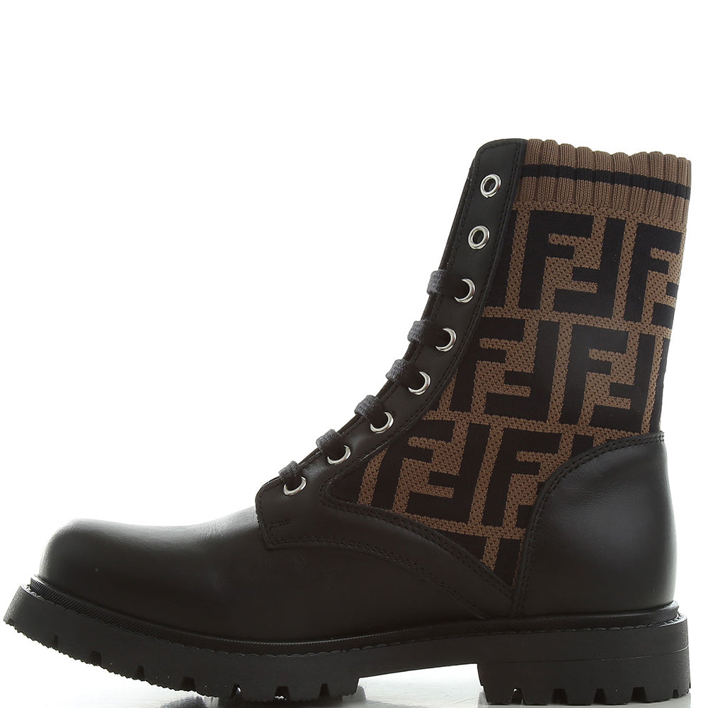 Fendi Girls FF Logo Ankle Boots Black