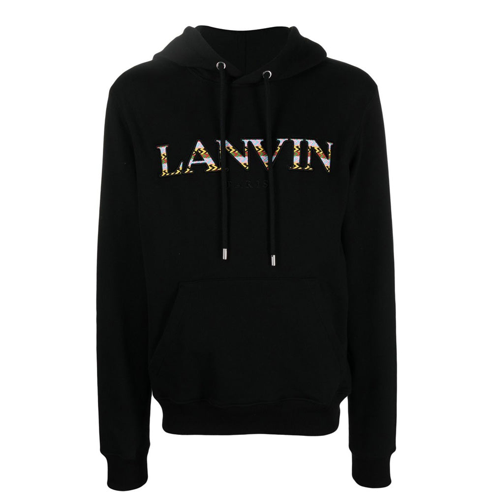 Lanvin Mens Curb Embroidered Hoodie Black