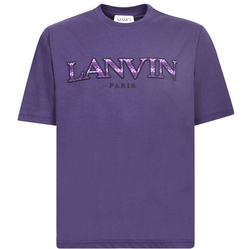 Lanvin Mens Curb Logo Appliquéd Cotton T-shirt Purple