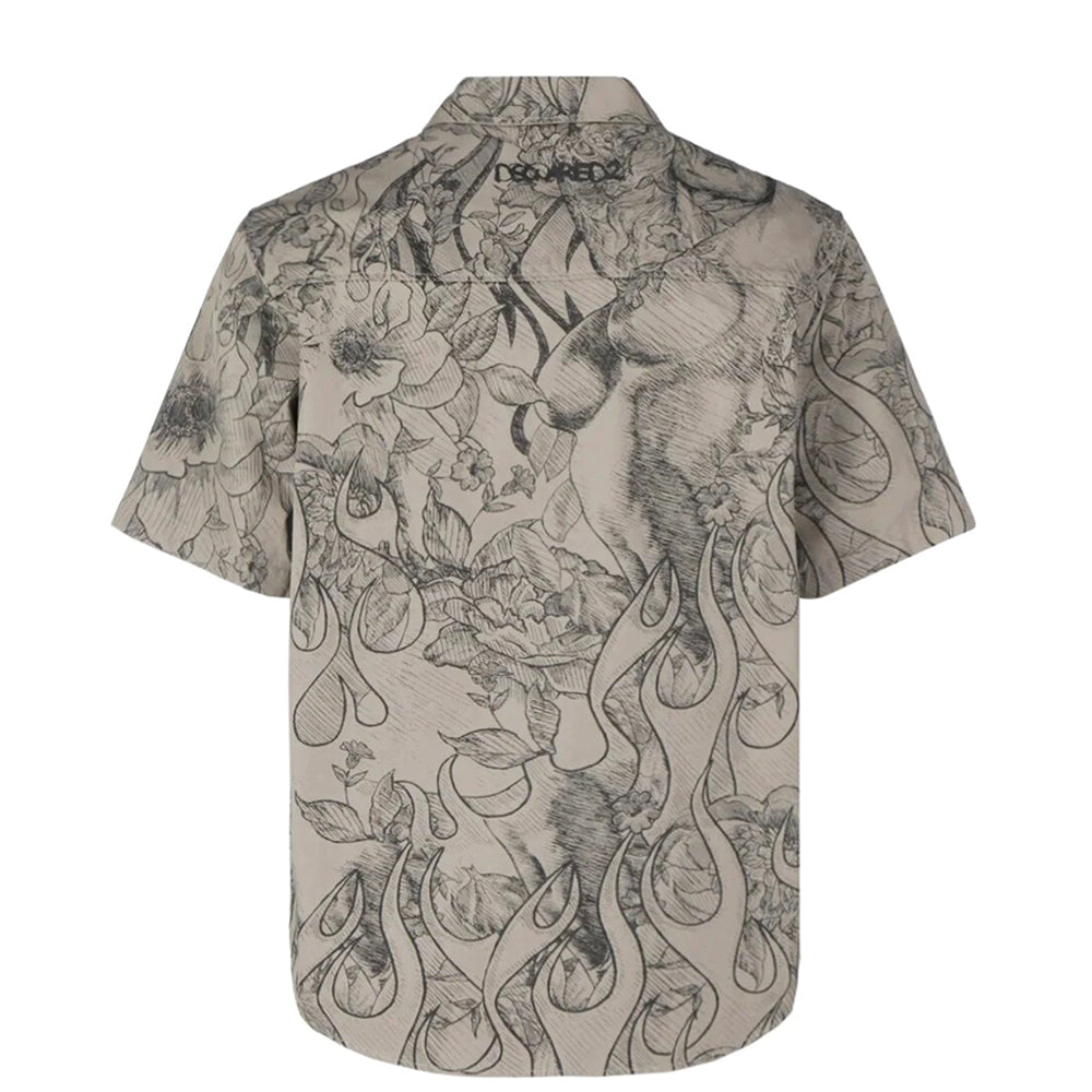 Dsquared2 Mens All Over Print Shirt Beige