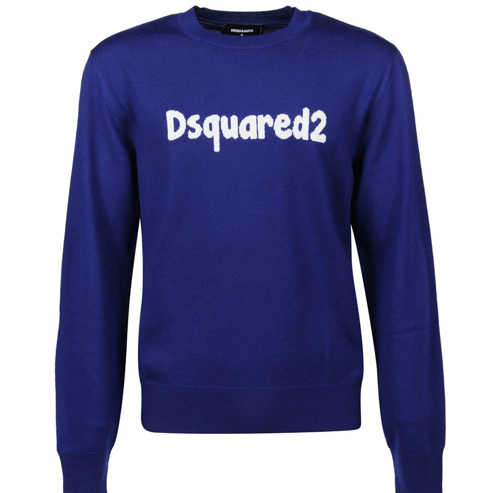 Dsquared2 Mens Cartoon Knitted Jumper Blue