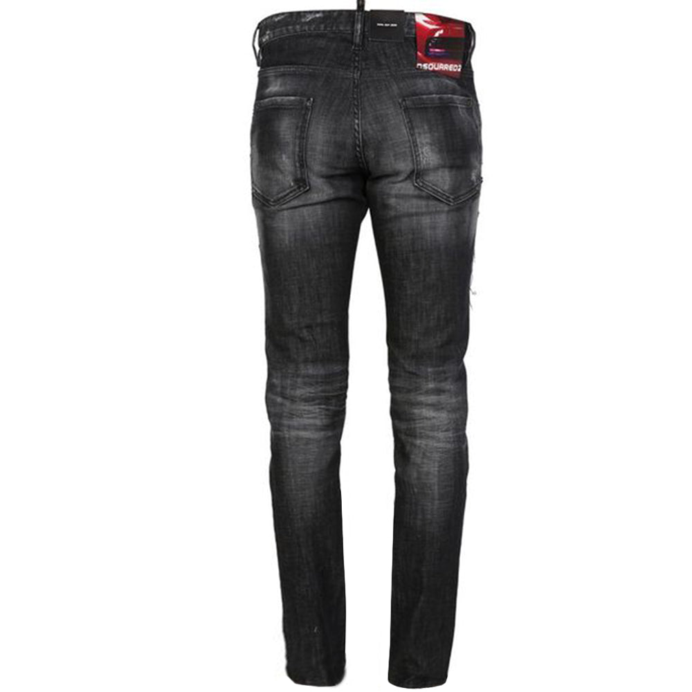 Dsquared2 Mens Knee Zip Patch Jeans Black