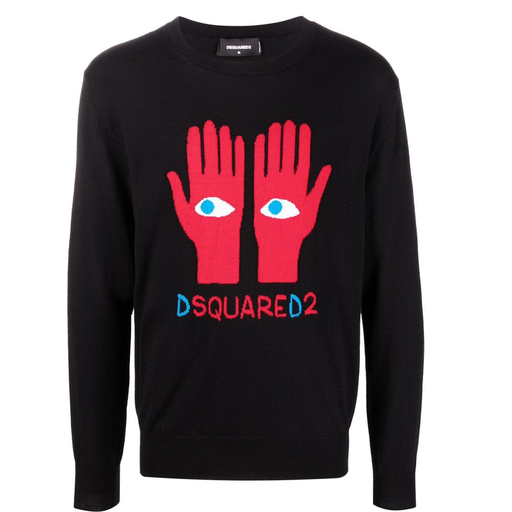 Dsquared2 Mens Eyes On Hand Knitted Sweater Black