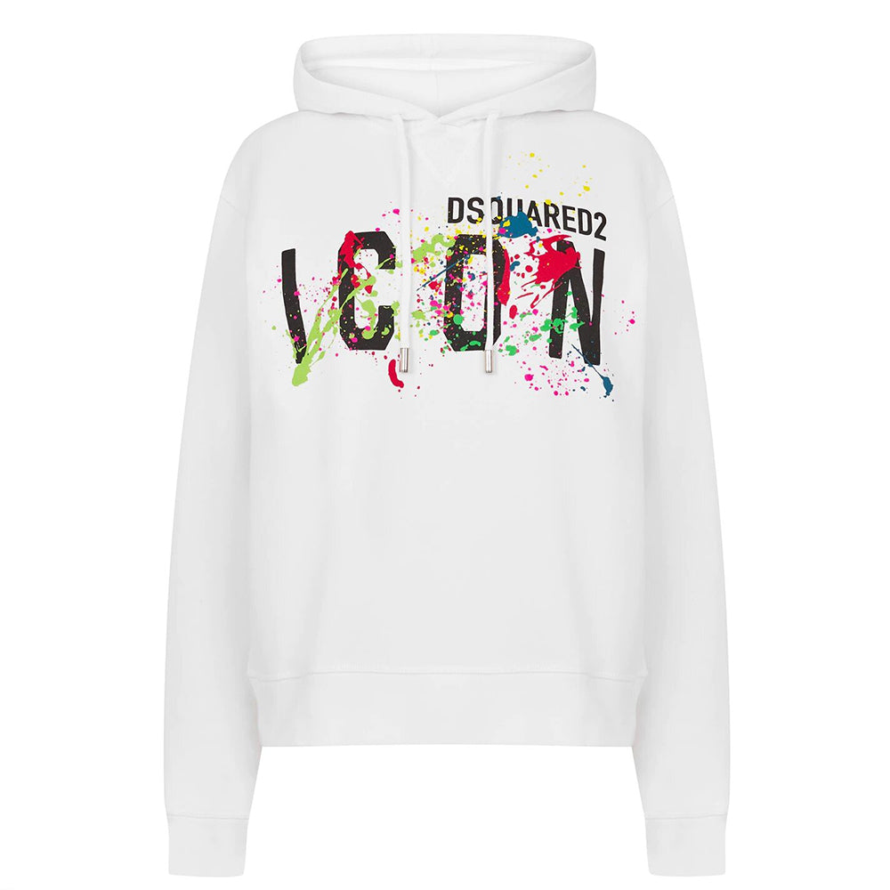 Dsquared2 Mens Icon Splatter Hoodie White