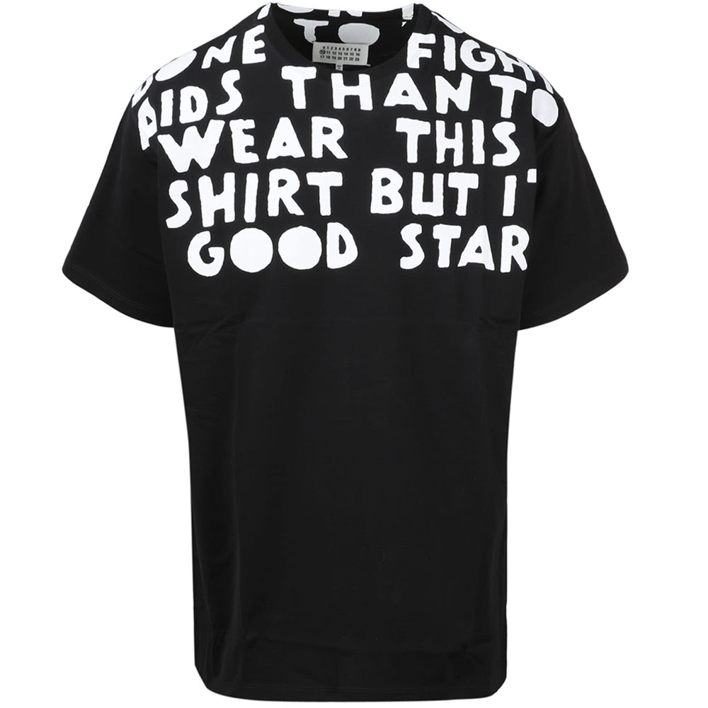 Maison Margiela Mens Slogan Print Round-Neck T-shirt Black