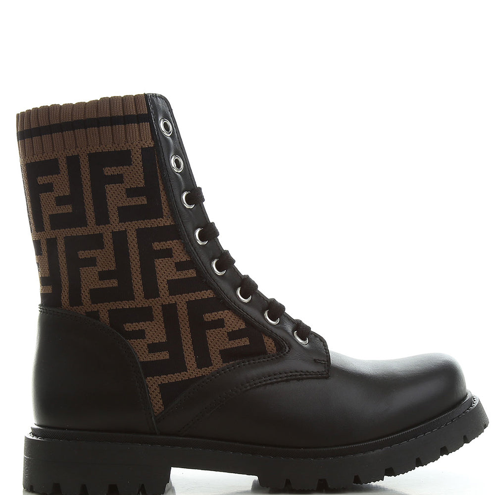 Fendi Girls FF Logo Ankle Boots Black