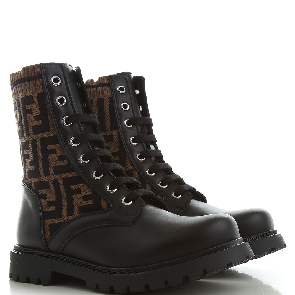 Fendi Girls FF Logo Ankle Boots Black