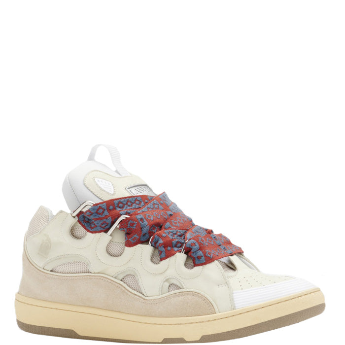 Lanvin Men&#39;s Leather Curb Sneakers Beige