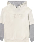 Fendi Boys Embossed Logo Hoodie White
