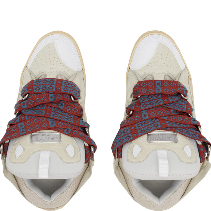 Lanvin Men&#39;s Leather Curb Sneakers Beige