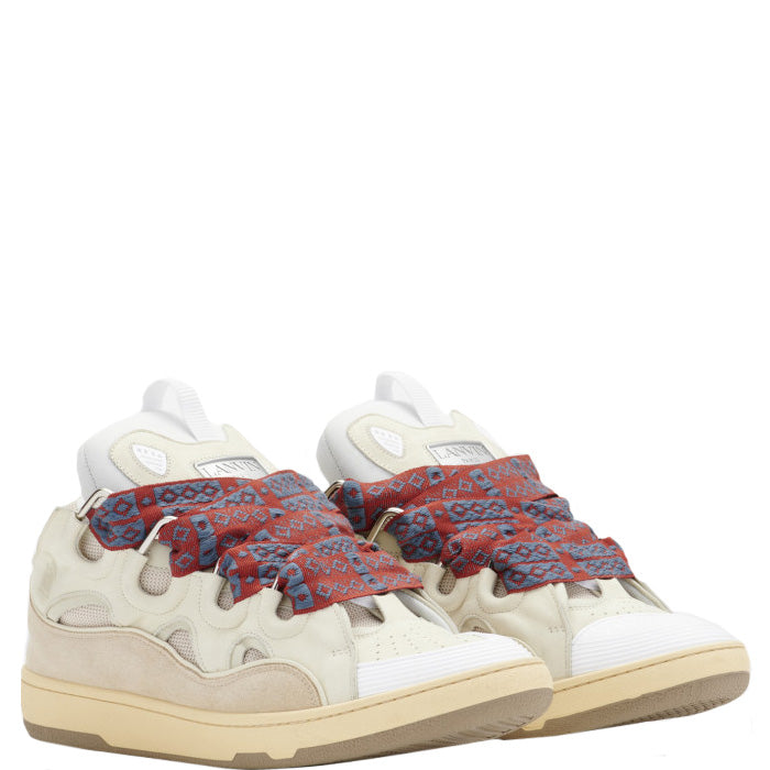 Lanvin Men&#39;s Leather Curb Sneakers Beige