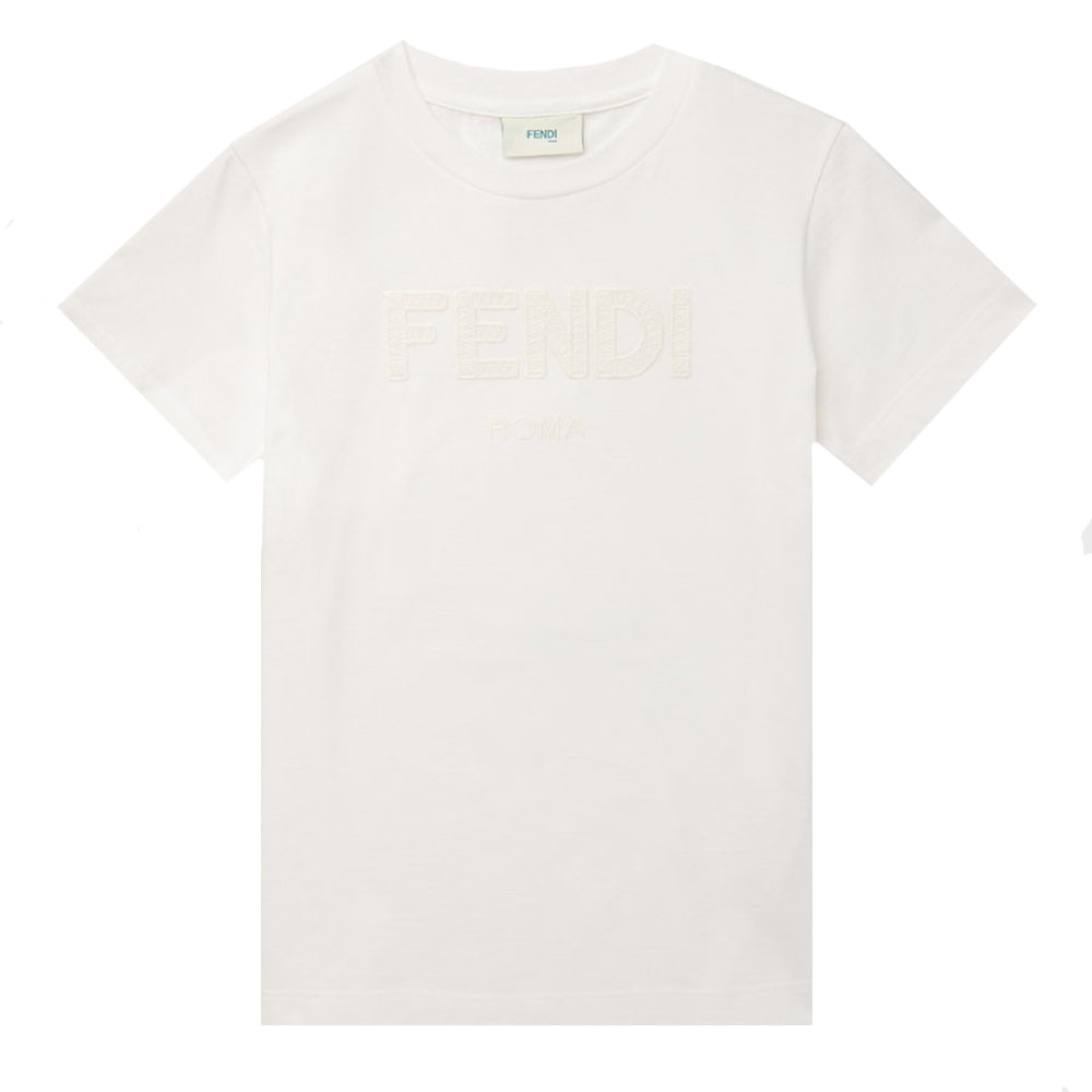 Fendi Boys Knitted Logo T shirt White