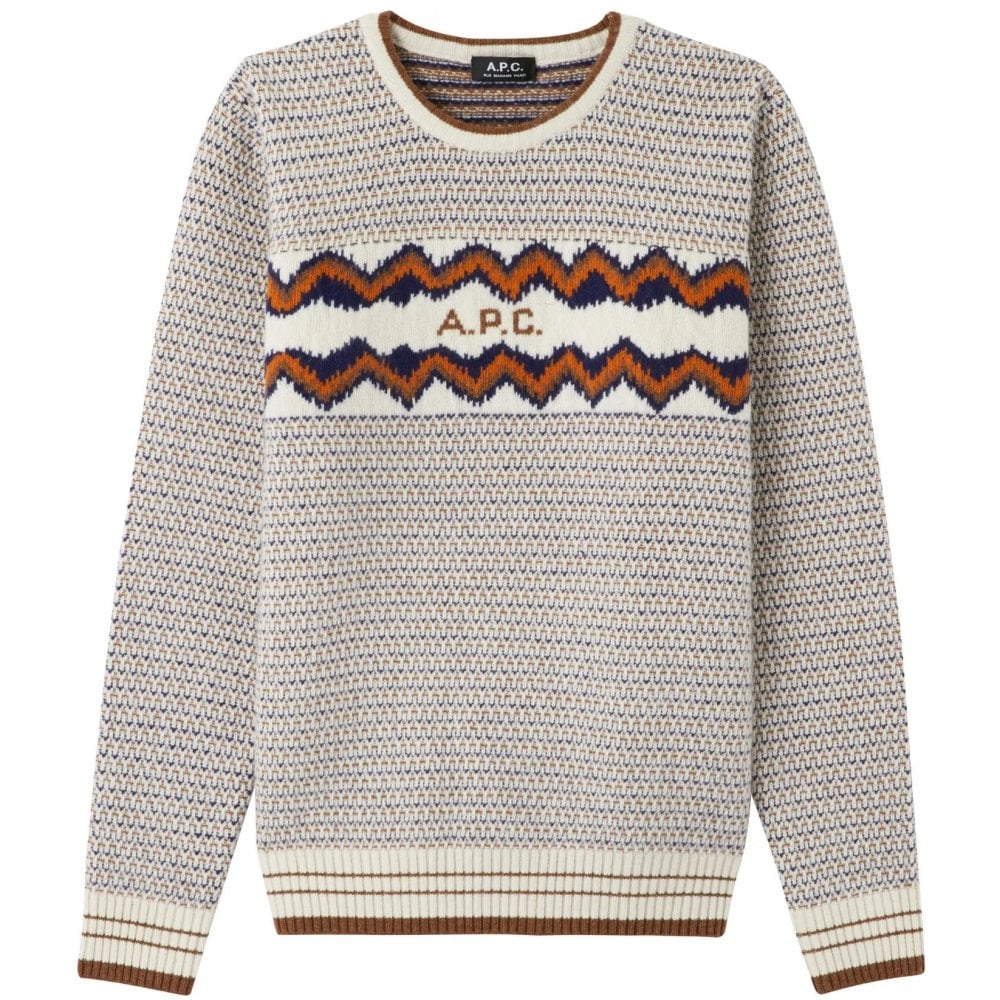 A.P.C Men&#39;s Intarsia Logo Wool Jumper White - A.p.cKnitwear