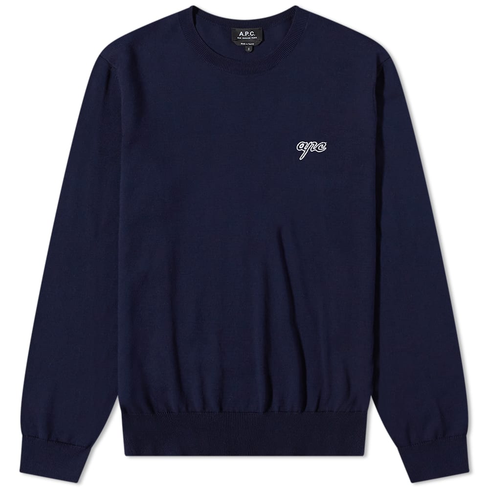 A.p.c Mens Otis Logo Crew Knit Navy - A.p.cKnitwear