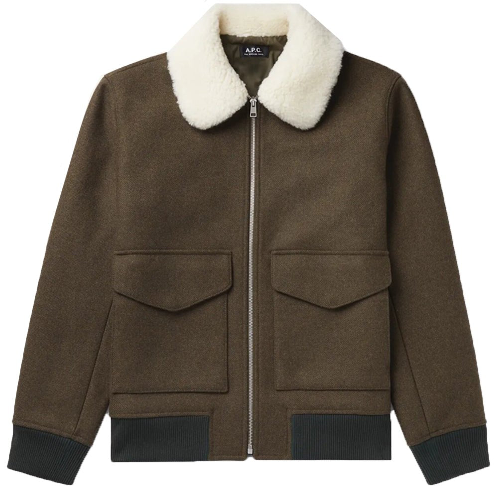 A.P.C Men&#39;s Wool Jacket Khaki - A.p.cCoats &amp; Jackets