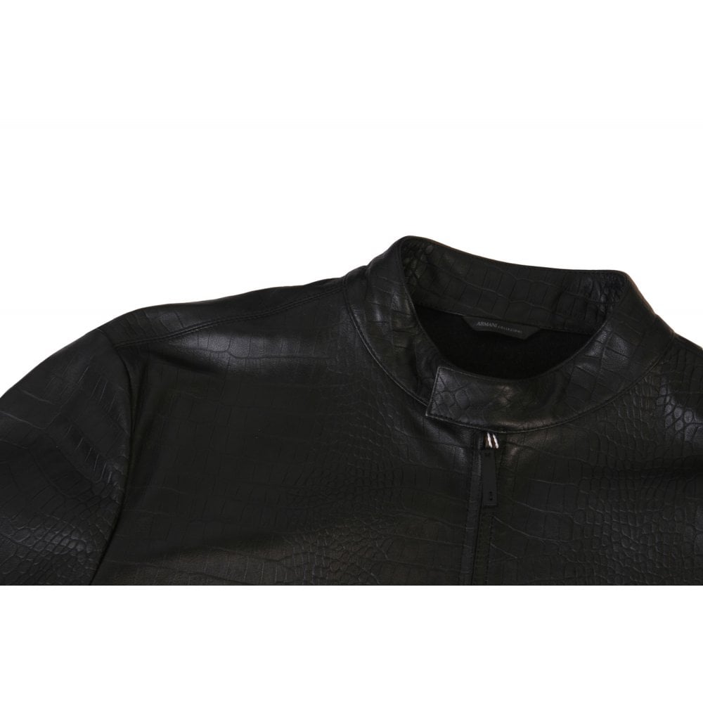 Armani Collezioni Men's Leather Bomber Jacket Black - Armani CollezioniCoats & Jackets