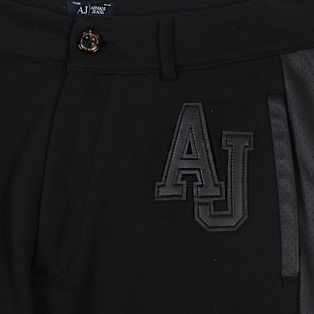 Armani Jeans Men&#39;s Leather Logo Classic Fit Joggers Black - Armani JeansSweat Pants