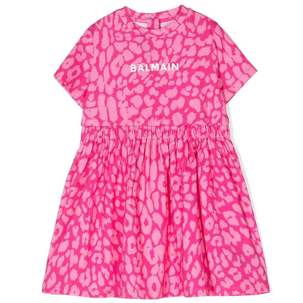 Balmain Baby Girls Leopard Print Jersey Dress Pink - Balmain KidsDresses