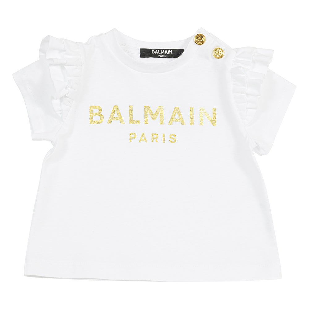 Balmain Baby Girls Logo T-shirt White - Balmain KidsT-shirts