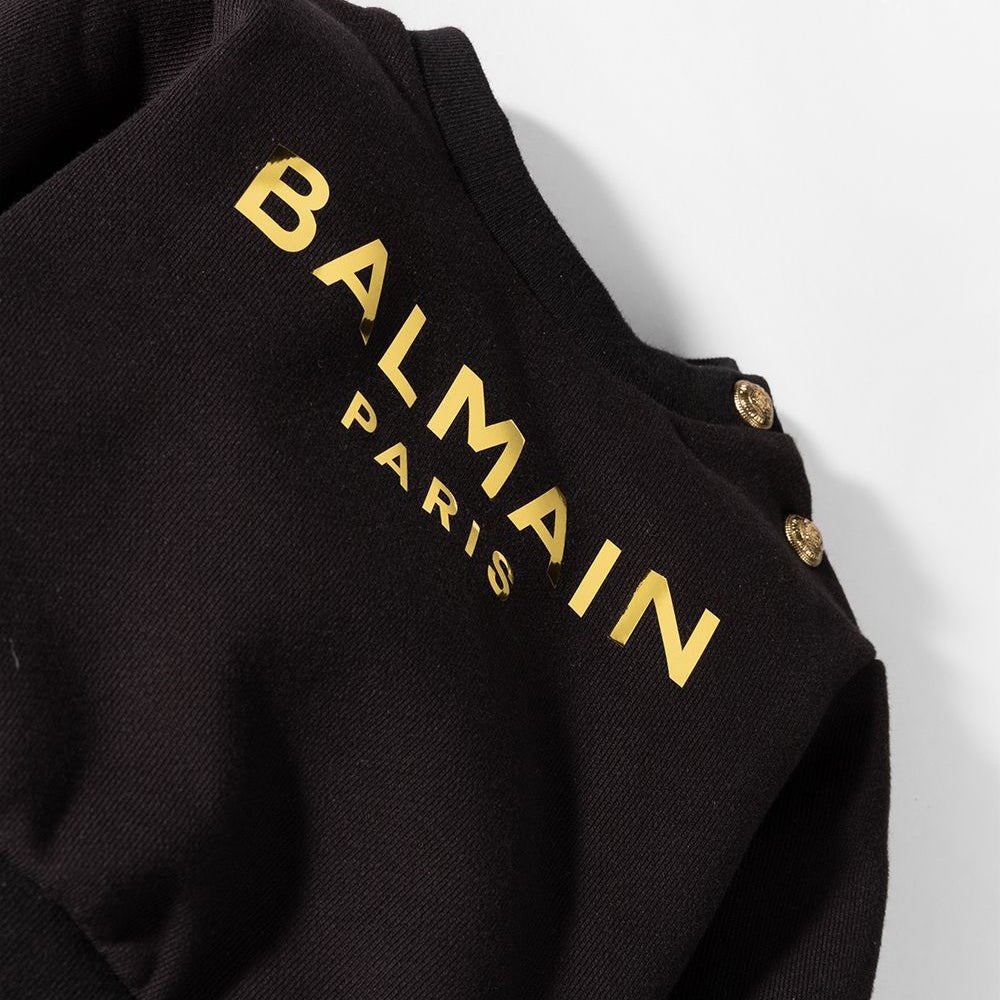 Balmain Baby Girls Metallic Logo Sweater Black - Balmain KidsSweaters