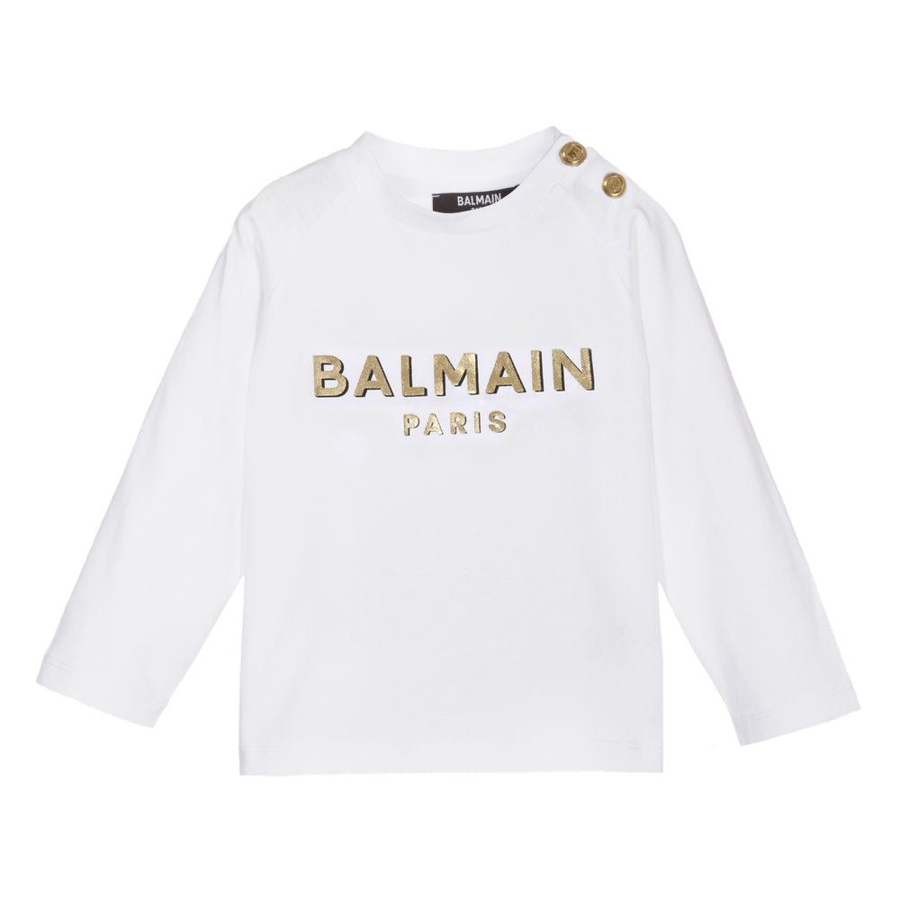 Balmain Baby Golden Logo T-Shirt White Unisex - Balmain KidsT-shirts