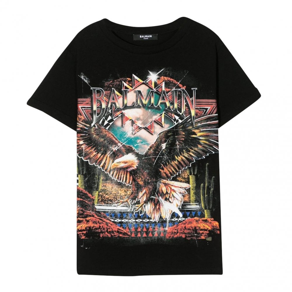 Balmain Boys Eagle Print Logo T-Shirt Black - Balmain KidsT-shirts