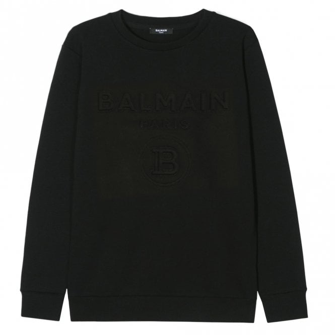 Balmain Boys Embossed Logo Sweatshirt Black - Balmain KidsSweaters